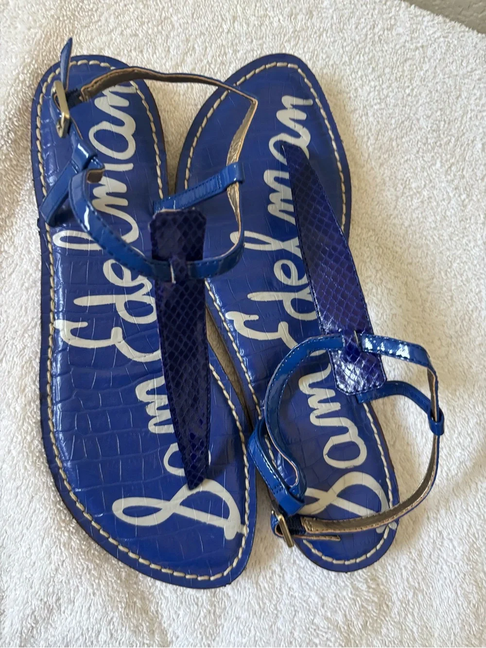 Sam Edelman Women's T-Strap Thong Blue Sandals Size 8